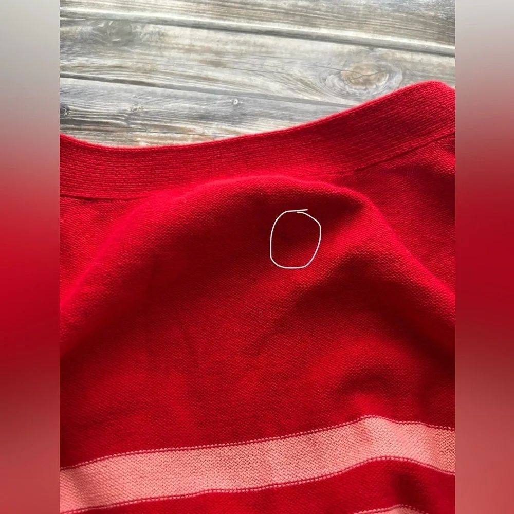 Cabi Picnic Cardigan red pink striped button front sweater Medium style 5446